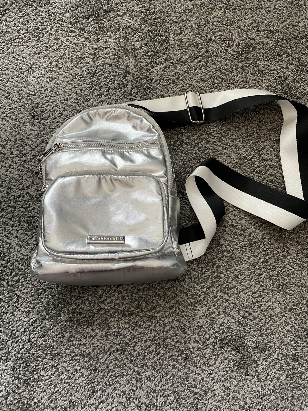 Madden Girl Metallic Silver Mini Crossbody Backpack